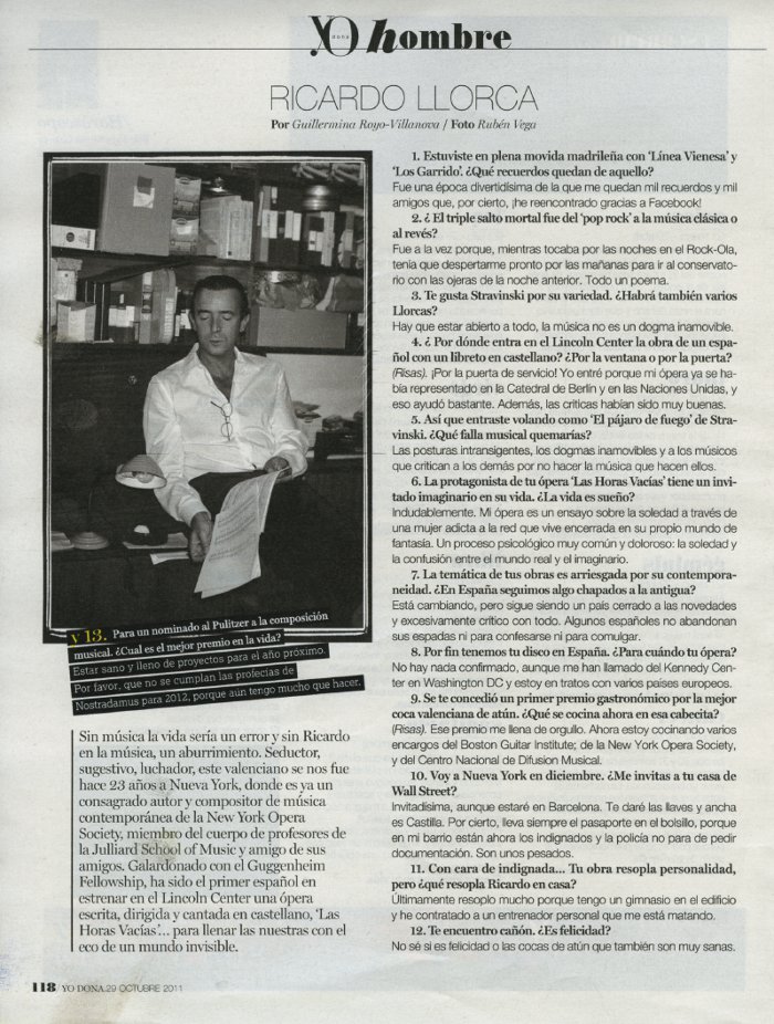 Entrevista a Ricardo Llorca. El Mundo,  29 de Octubre de 2011 